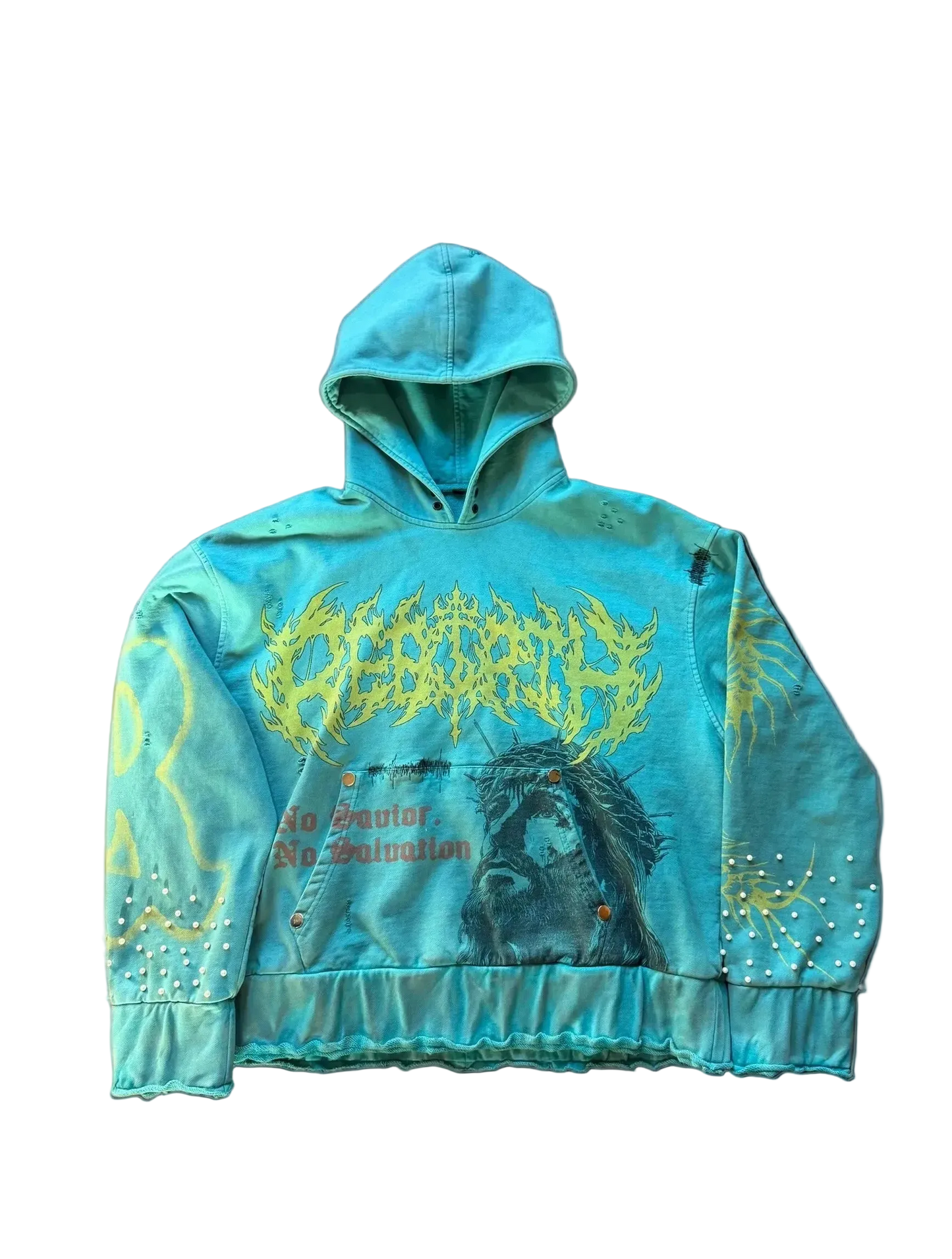 “Reborn Through Him” Distressed Hoodie